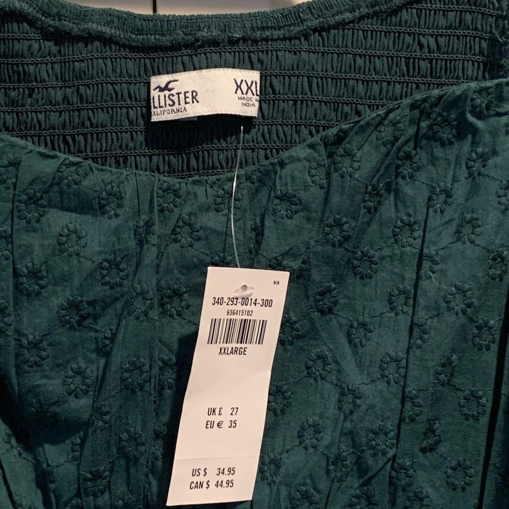 NWT Hollister Green Puff Sleeve Ruched Crop Blouse - Picture 3 of 3